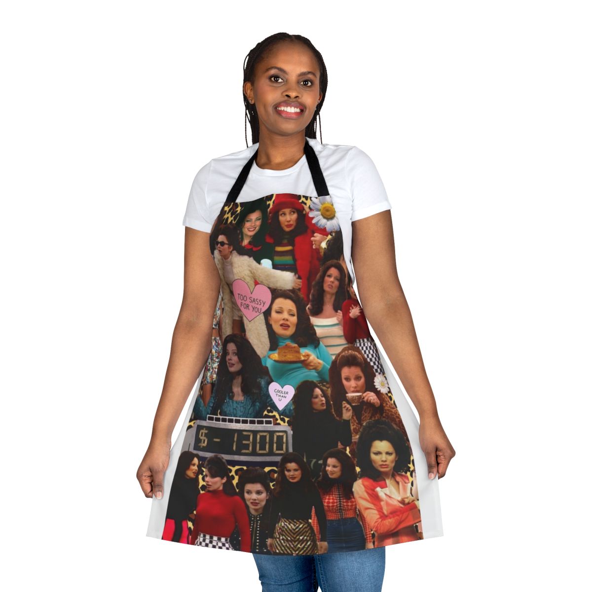 Fine Fran inspired collage apron featuring the iconic characters from the 90s TV show The Nanny