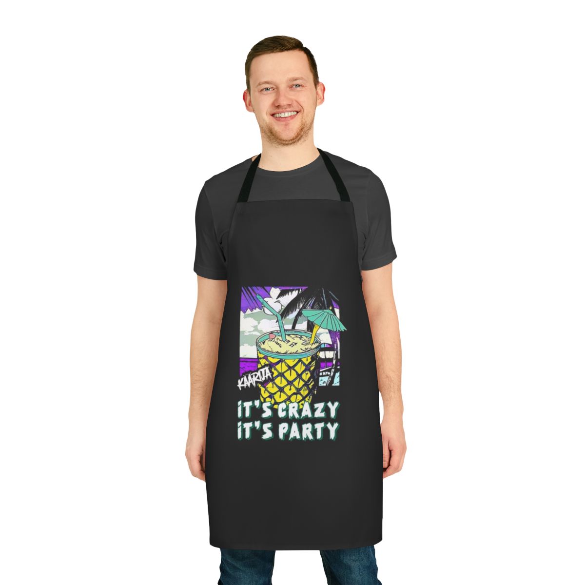 Vibrant peanut and pineapple-patterned apron with a sea-inspired design