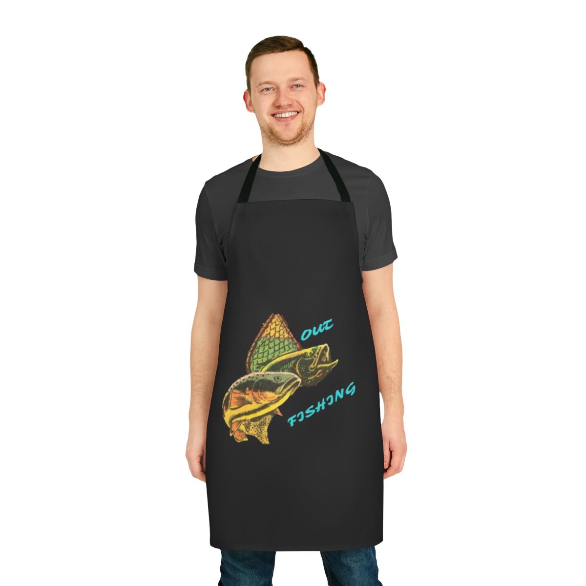 A vibrant, high-quality fishing apron designed for enthusiasts and hobbyists.