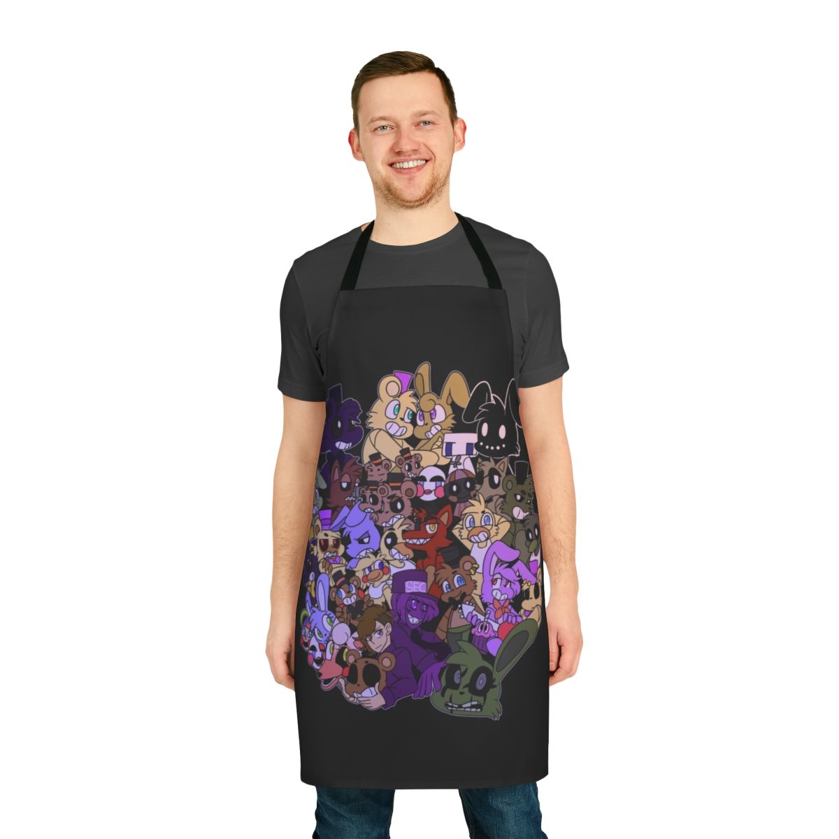 Five Nights at Freddy's inspired apron with FNAF characters and logo