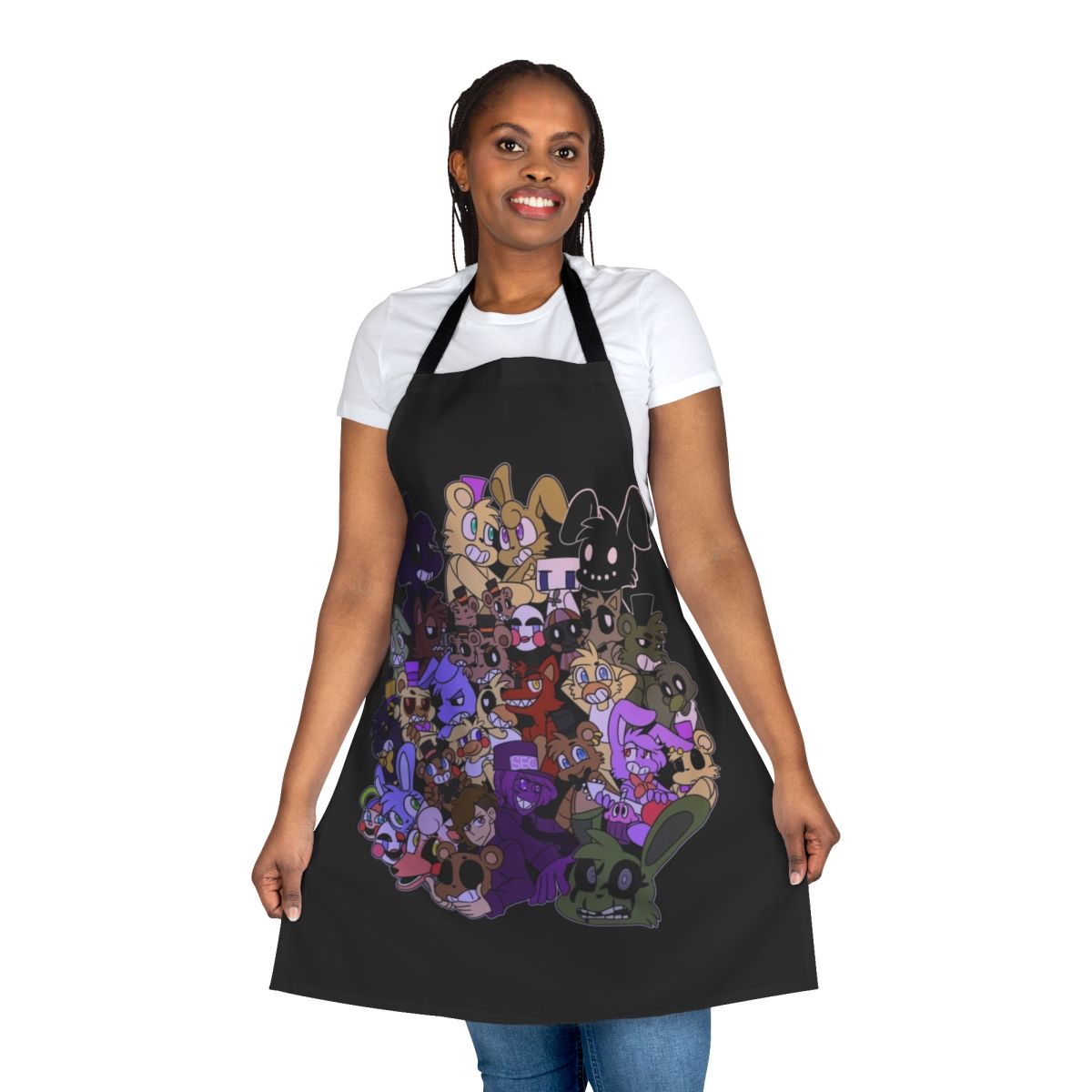 Five Nights at Freddy's inspired apron with FNAF characters and logo