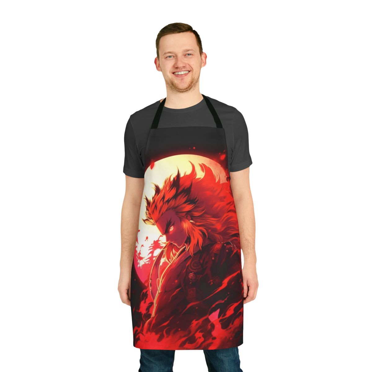 Flame-resistant apron with demon slayer and graffiti-inspired design