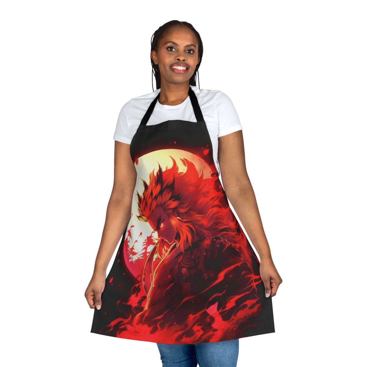 Flame-resistant apron with demon slayer and graffiti-inspired design