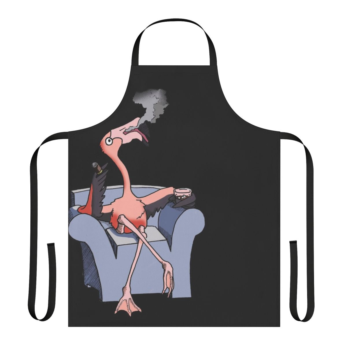Vibrant flamingo apron design inspired by the hit TV series Boston Legal and its beloved characters Alan Shore and Denny Crane.
