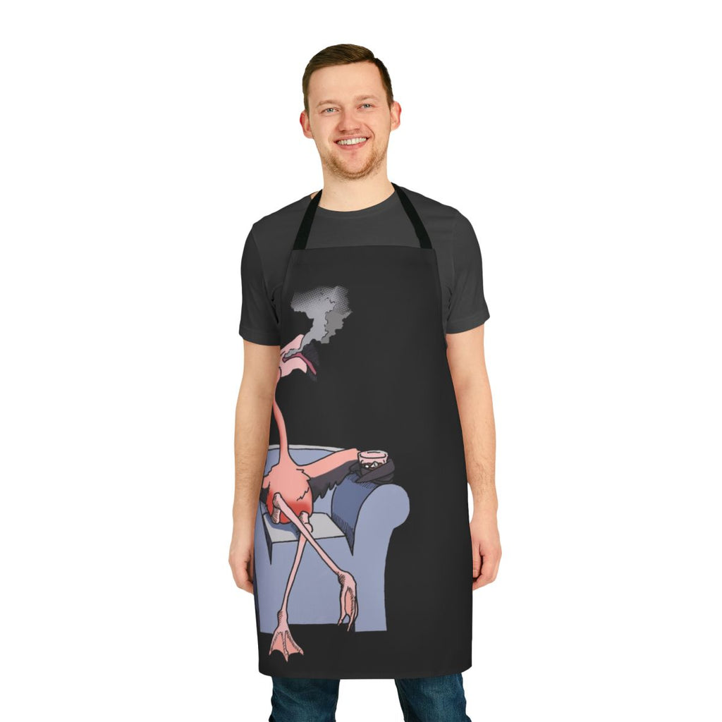 Vibrant flamingo apron design inspired by the hit TV series Boston Legal and its beloved characters Alan Shore and Denny Crane.