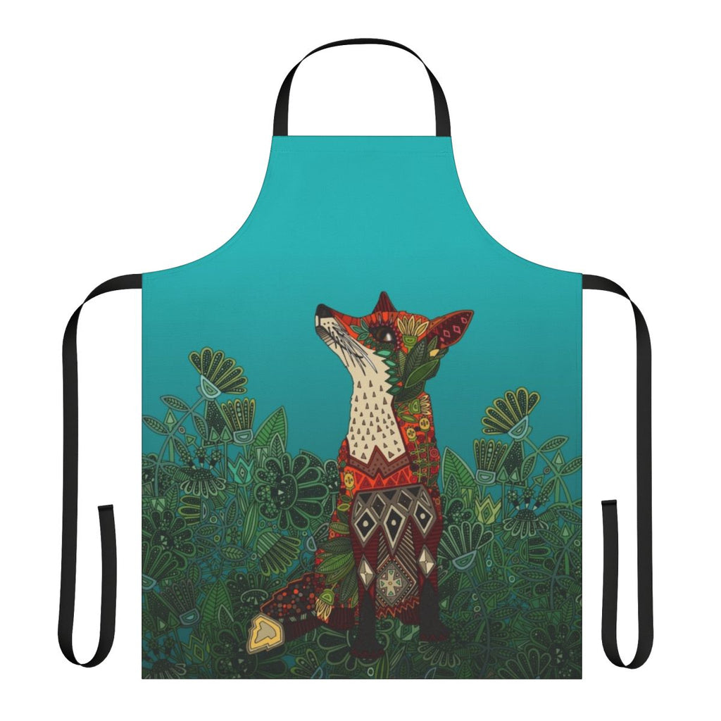 Floral Fox Apron with Botanical, Tribal, and Geometric Patterns