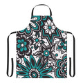 Teal and white floral doodle print on a high-quality apron