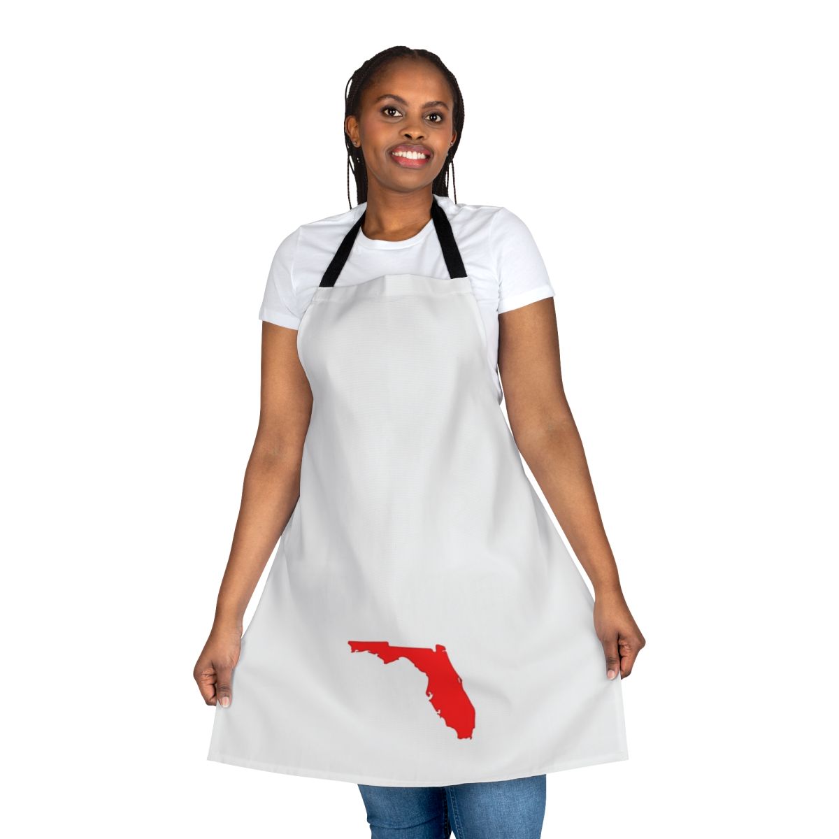 A red and white apron with the state of Florida and "Rep Your State" printed on it.
