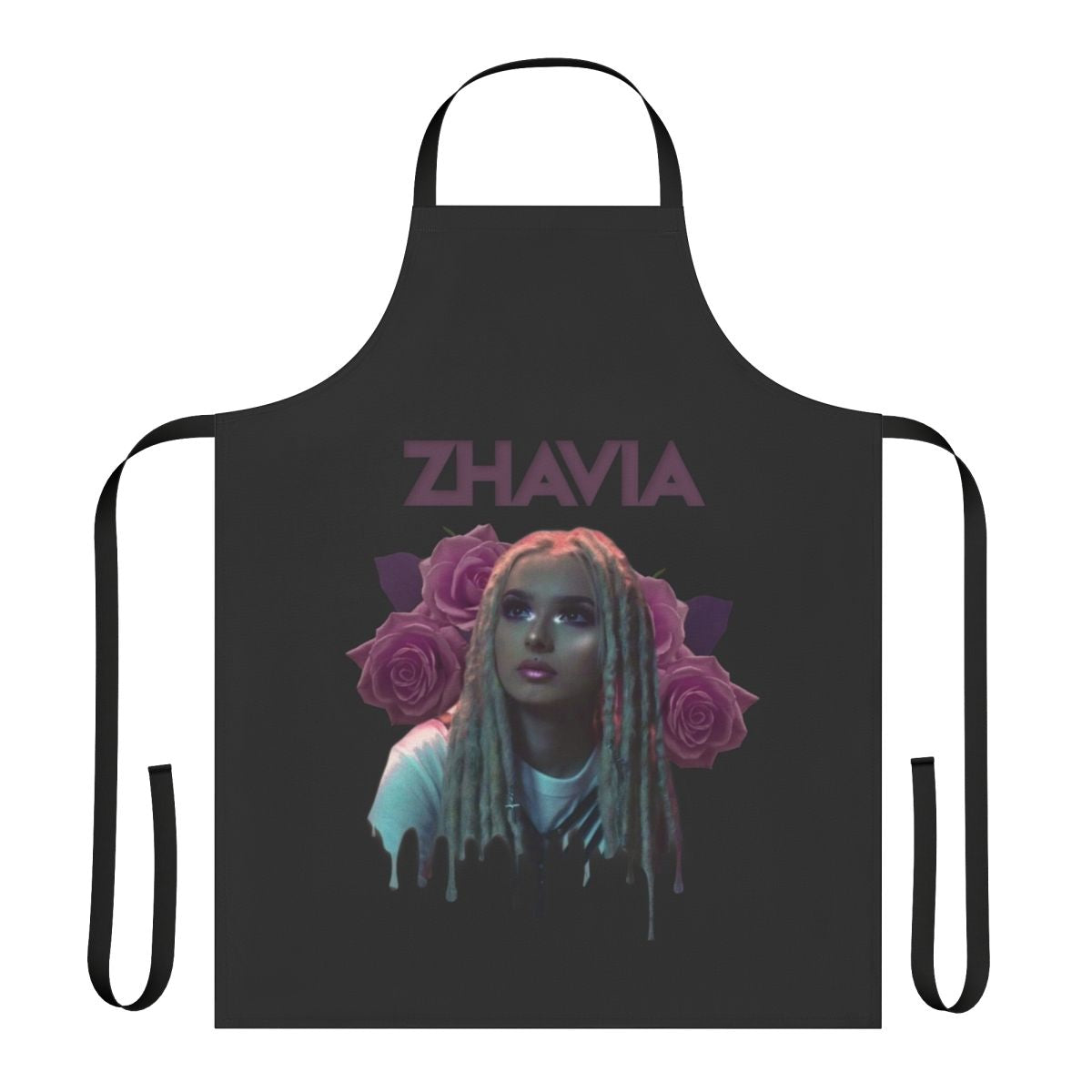 Vibrant floral apron featuring Zhavia's signature style