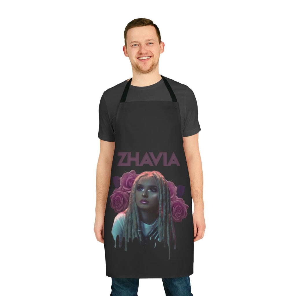 Vibrant floral apron featuring Zhavia's signature style
