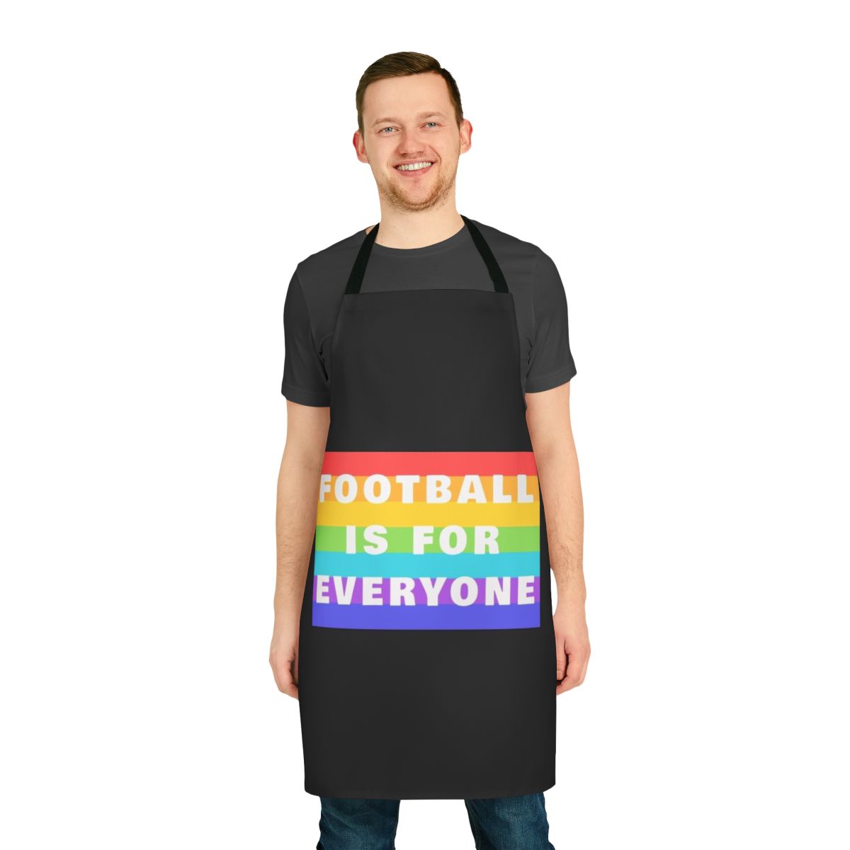 A high-quality apron featuring a "Football Is For Everyone" design, perfect for football fans and supporters.