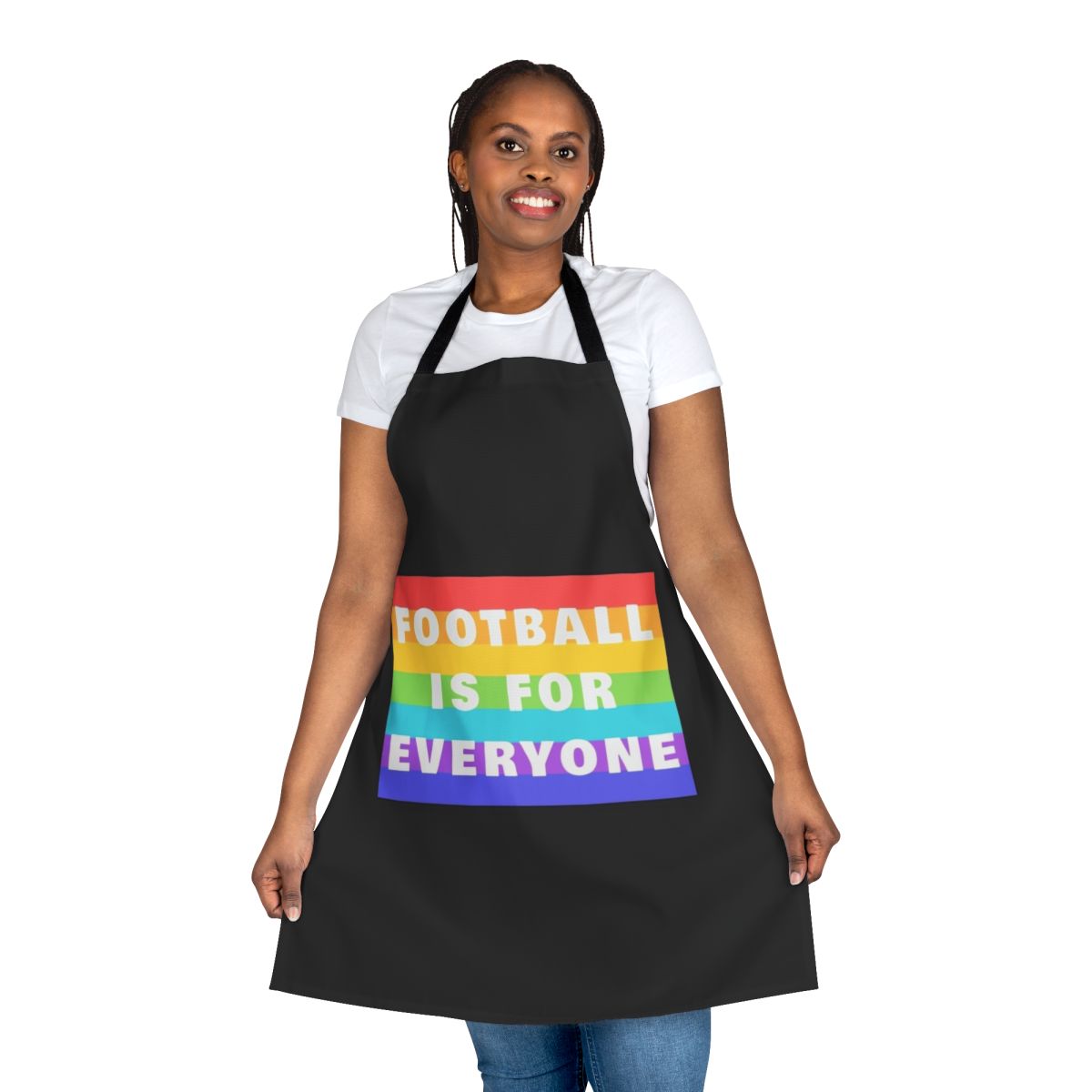 A high-quality apron featuring a "Football Is For Everyone" design, perfect for football fans and supporters.