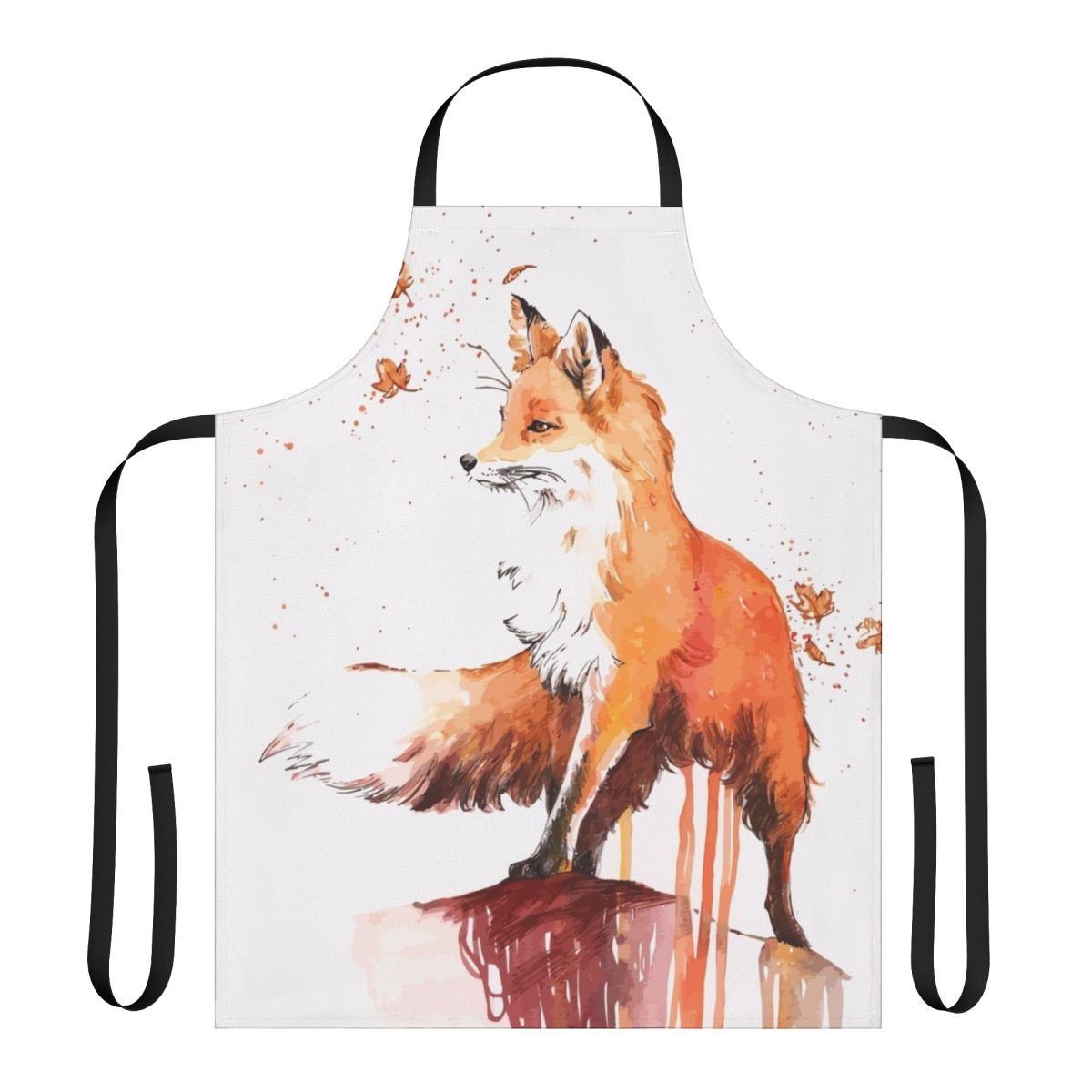 Closeup of a stylish apron featuring a vibrant fox design, perfect for cooking, baking, or gardening.