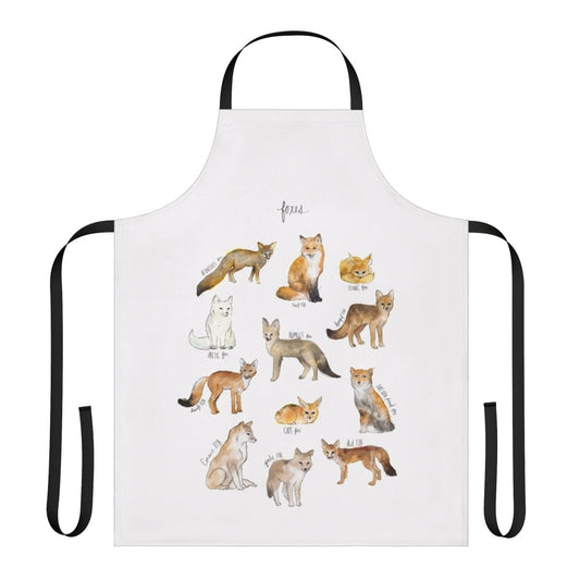Apron featuring a colorful design of foxes in a natural woodland setting