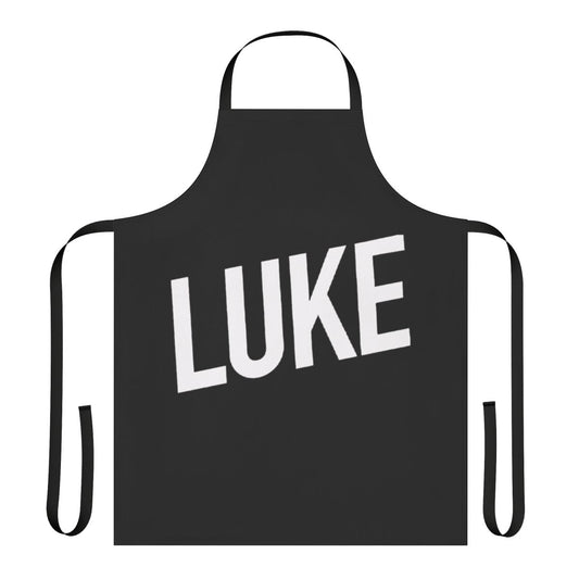 A person wearing a stylish French-style apron with a rock band design.