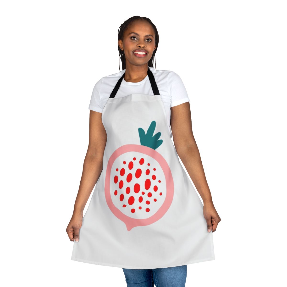 Colorful fruit-patterned apron for the kitchen