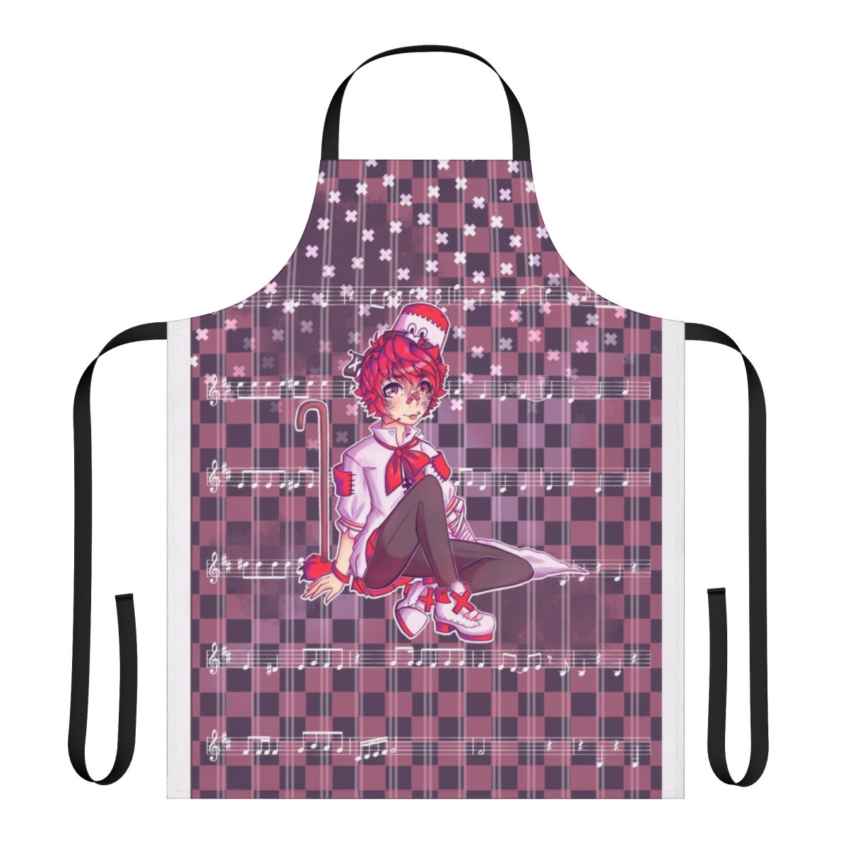 Fukase-themed apron with purple color and music notes design