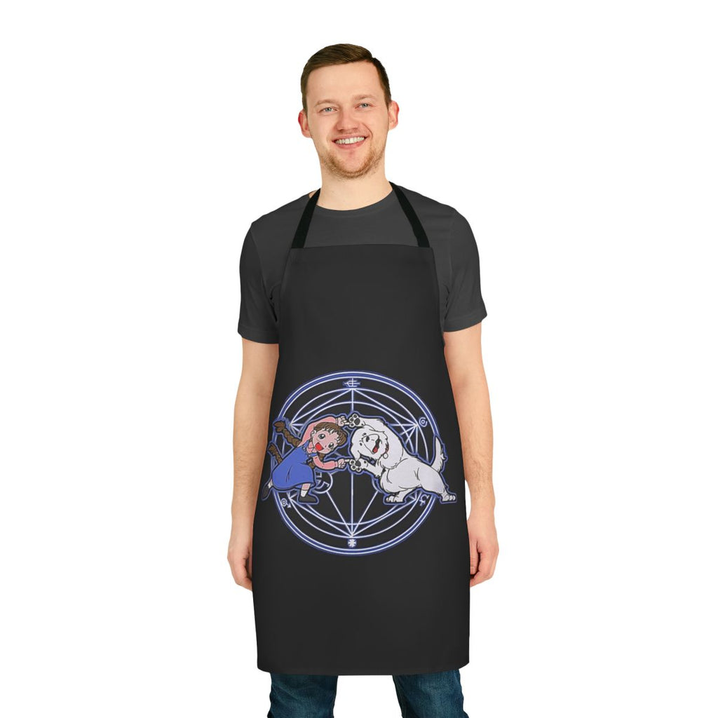 Fullmetal Fusion inspired apron with anime-style graphic design