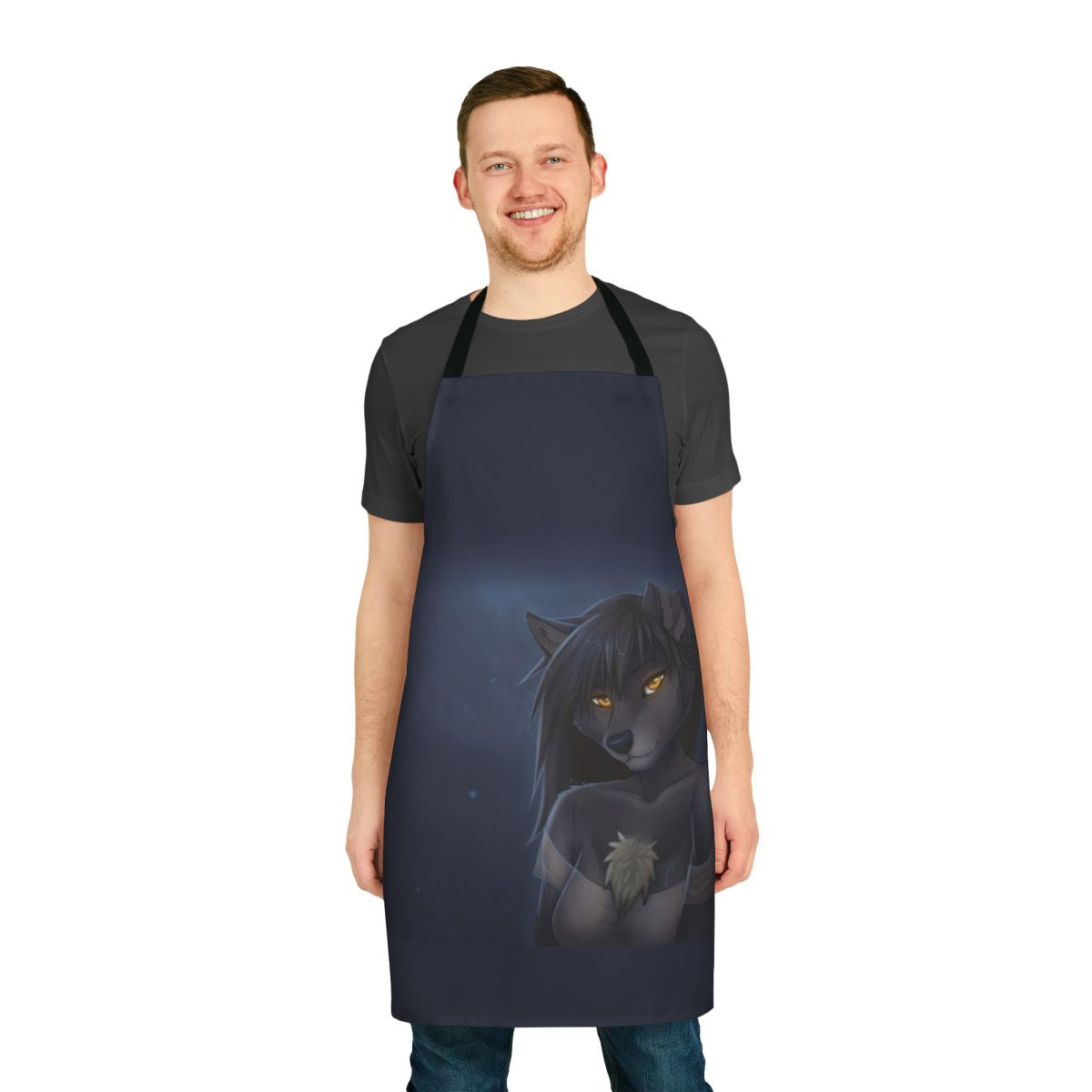 Illustration of a furry anthro wolf design on a high-quality summer apron