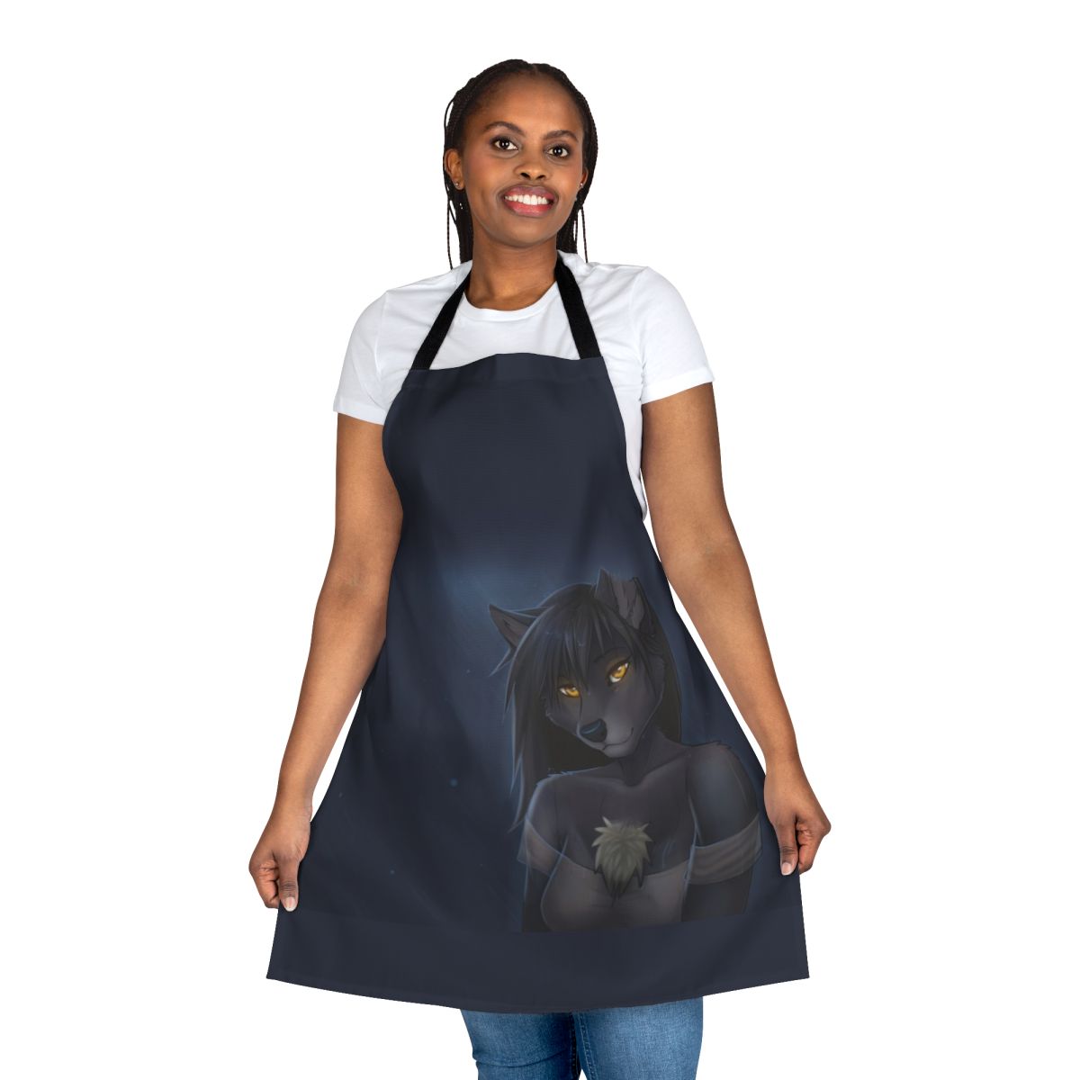 Illustration of a furry anthro wolf design on a high-quality summer apron