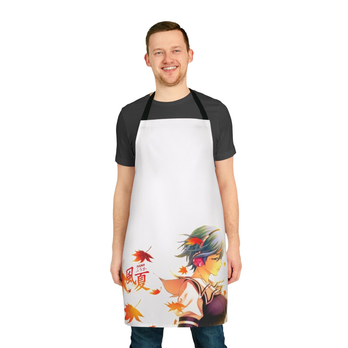 Fuuka anime-inspired apron with autumn leaves and music notes design