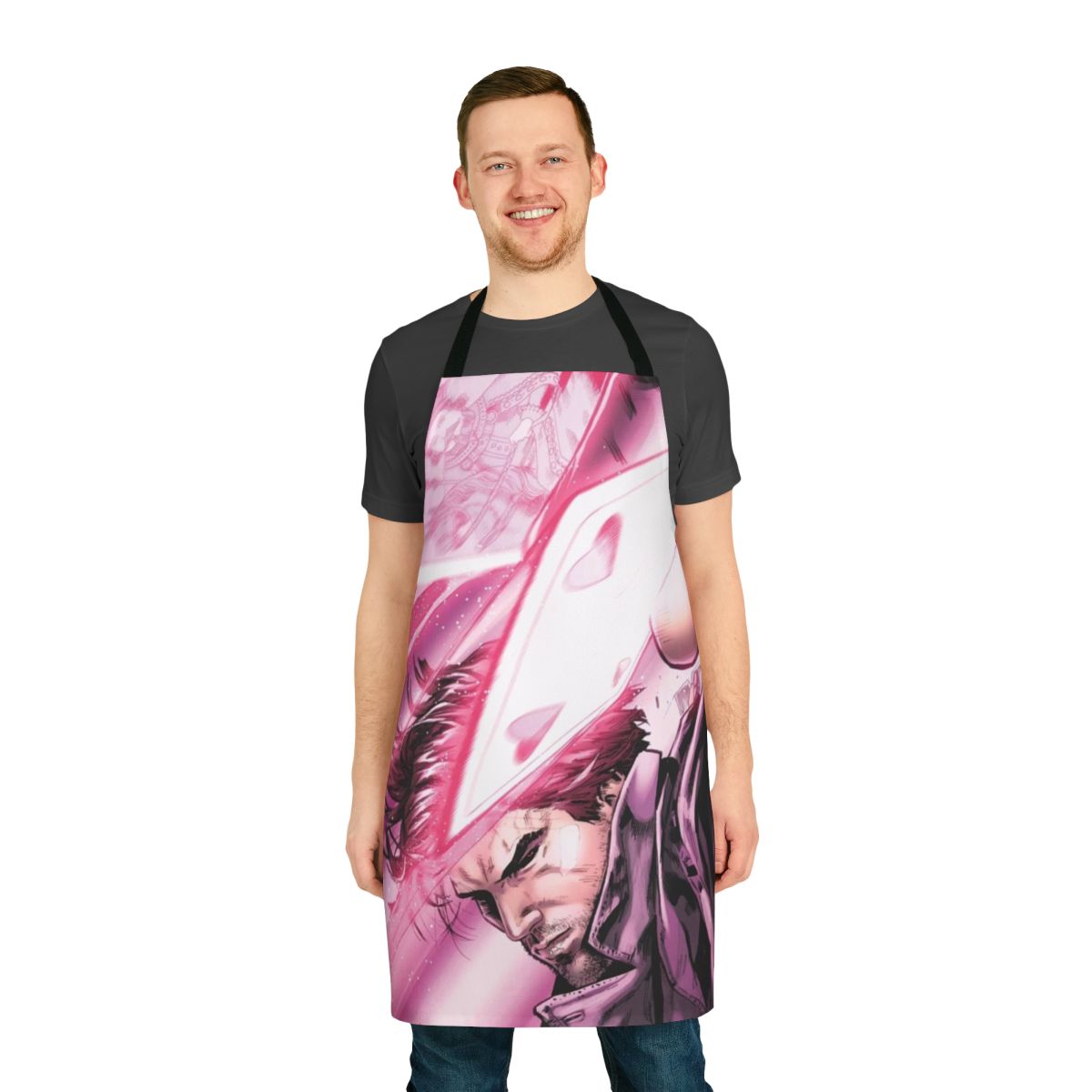 Vibrant apron featuring Gambit, the Cajun X-Men superhero