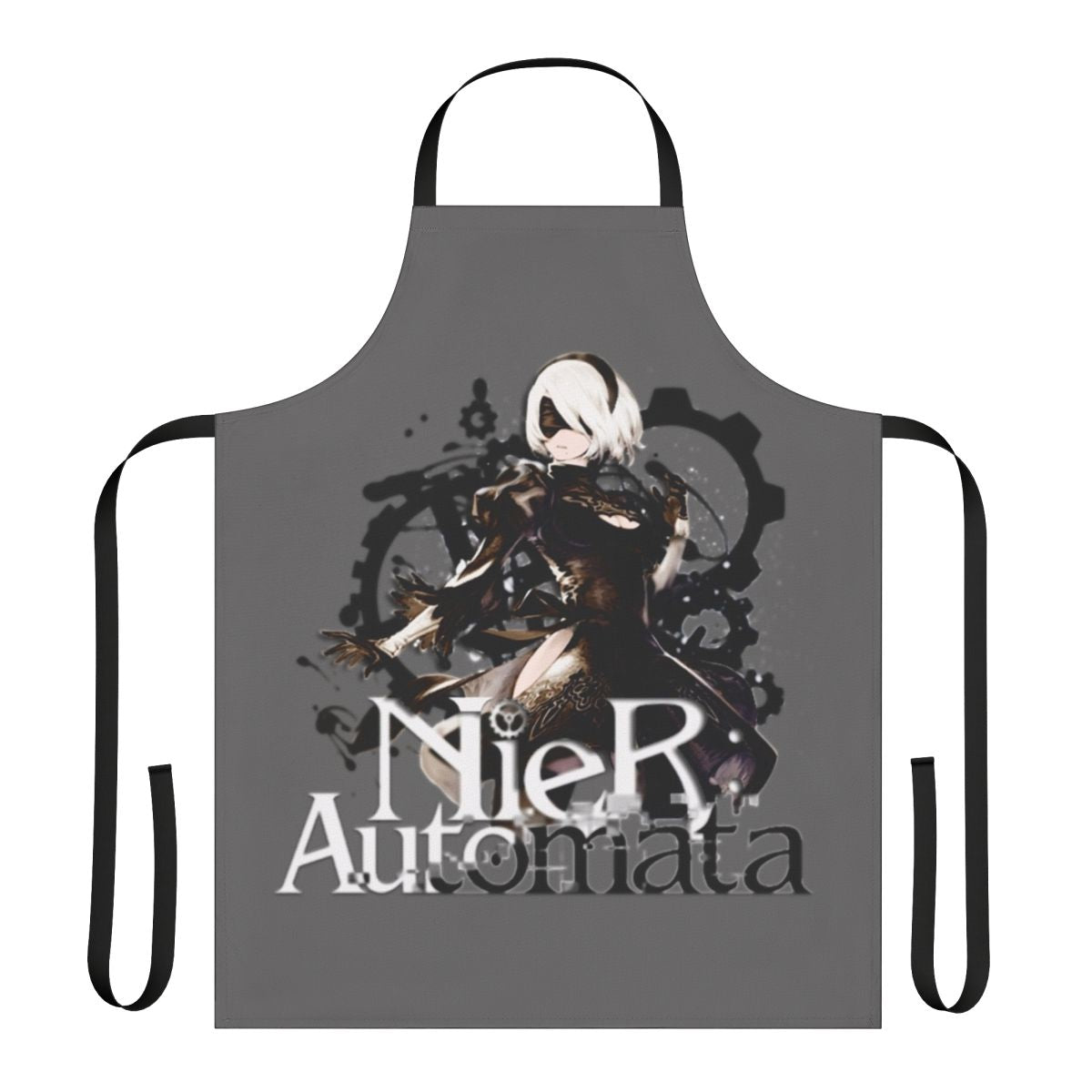 Nier-inspired apron with character patterns and designs for gamers and anime enthusiasts
