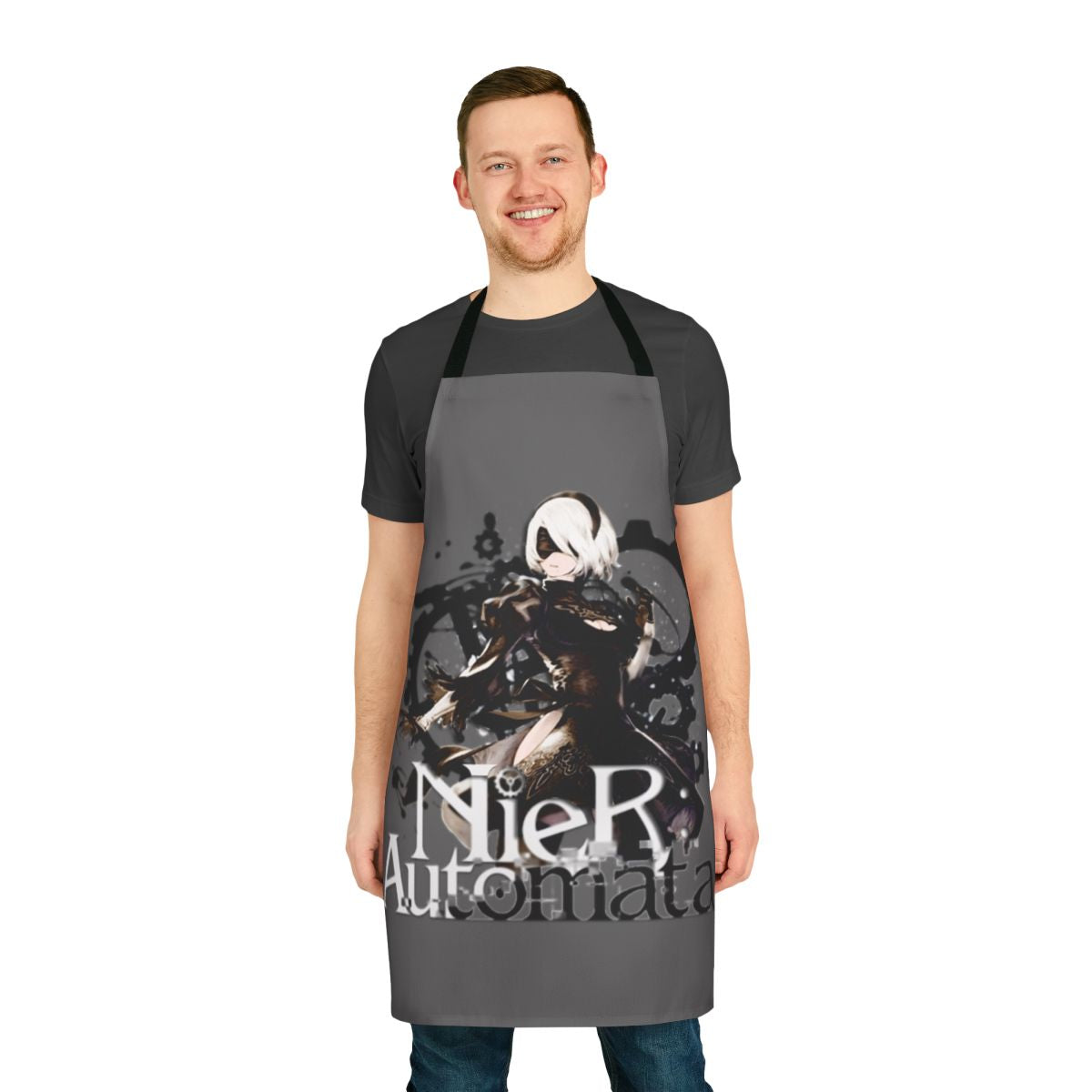 Nier-inspired apron with character patterns and designs for gamers and anime enthusiasts