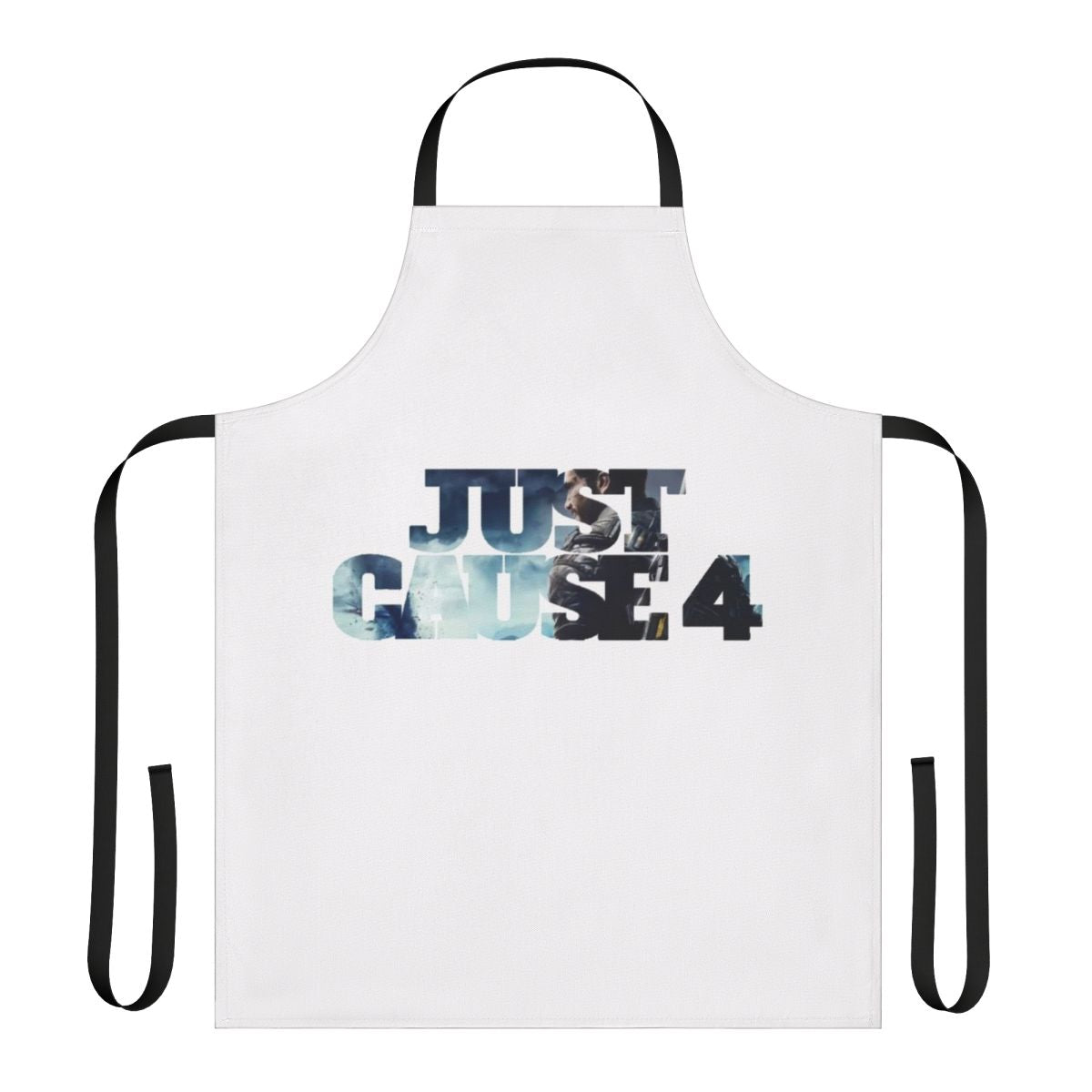 Stylish gaming apron featuring a "Just Be Cause 4" inspired design