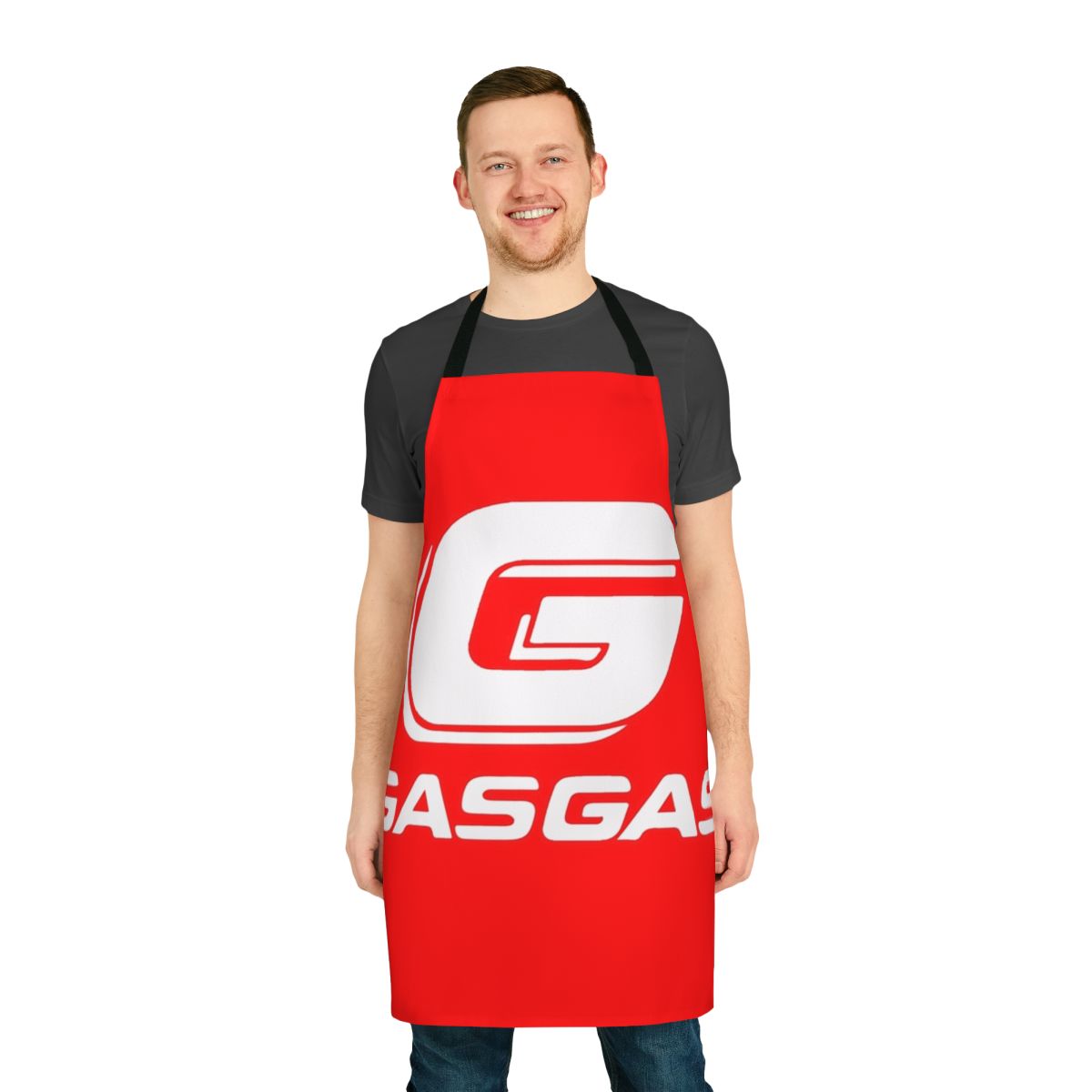 Gasgas motorcycle-themed apron with logo and symbol