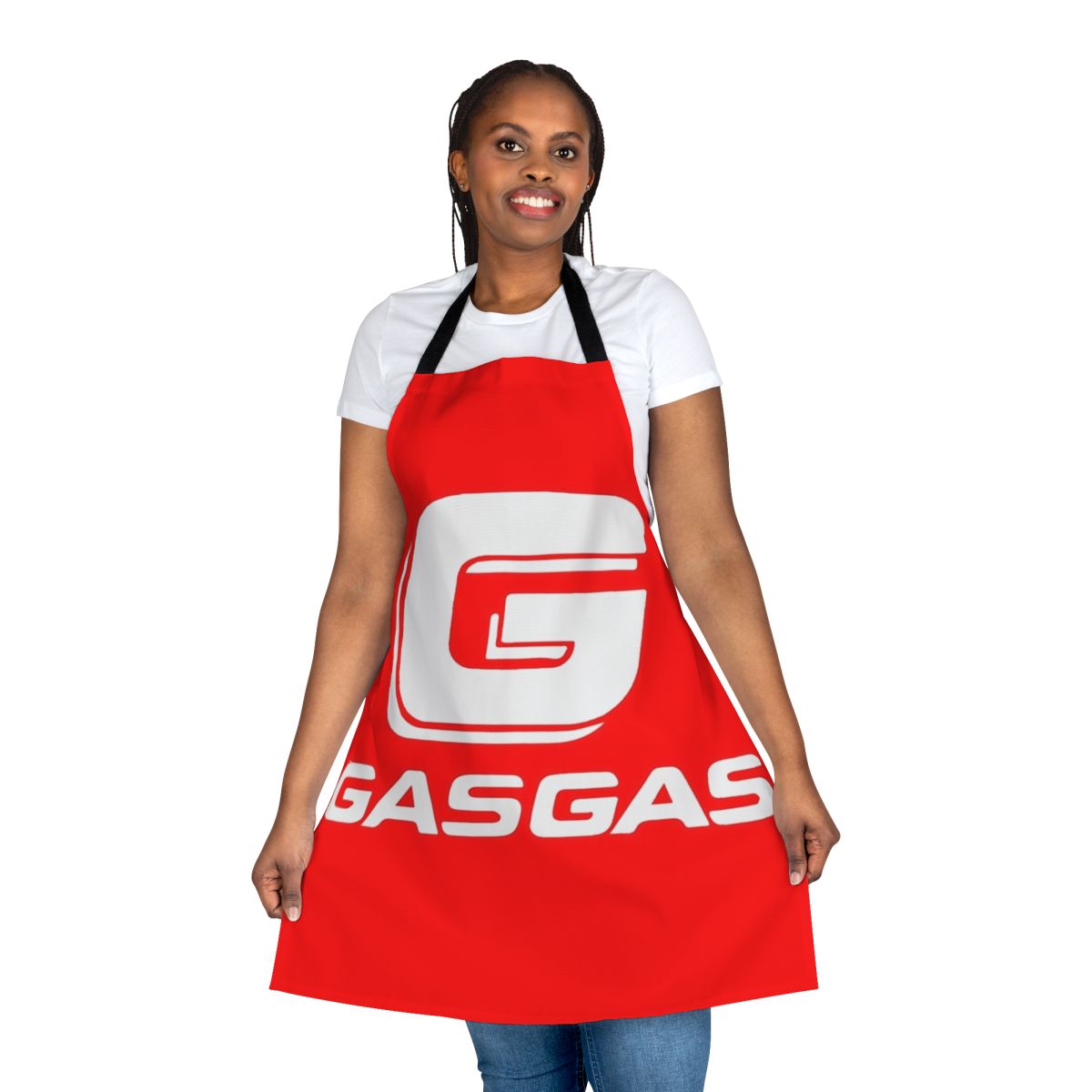 Gasgas motorcycle-themed apron with logo and symbol