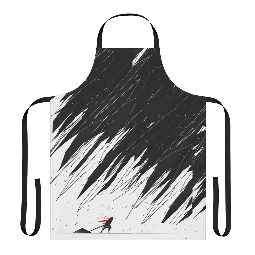 A geometric-patterned apron with abstract shapes and nature-inspired designs
