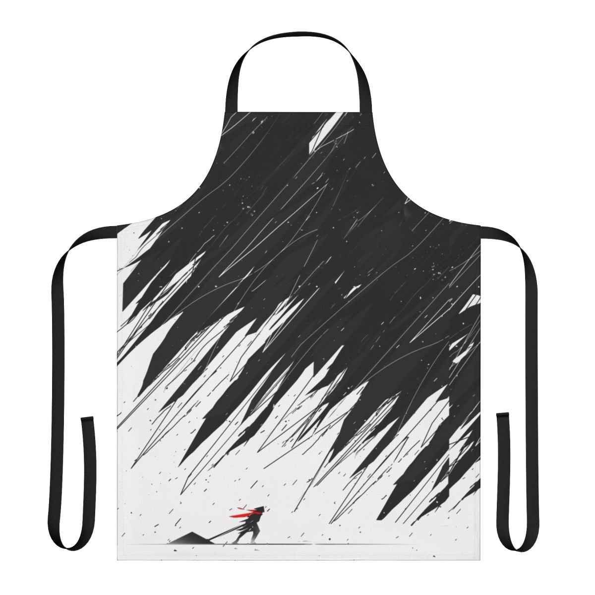 A geometric-patterned apron with abstract shapes and nature-inspired designs