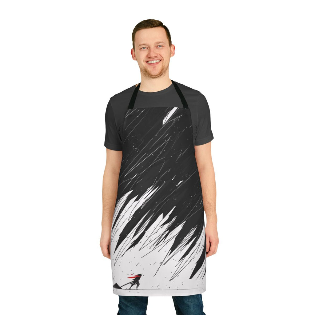 A geometric-patterned apron with abstract shapes and nature-inspired designs