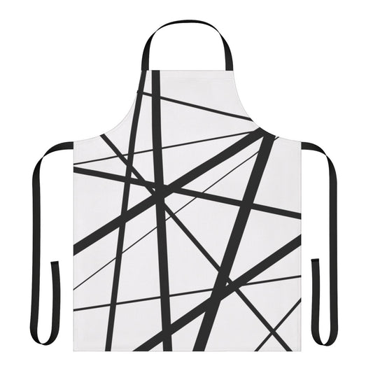 Monochrome apron with abstract geometric black and white lines design