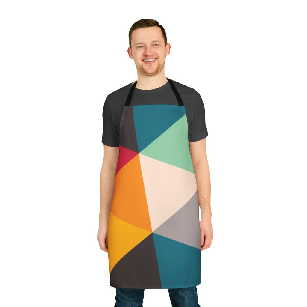 Colourful, geometric triangles pattern on a high-quality, modern home kitchen apron