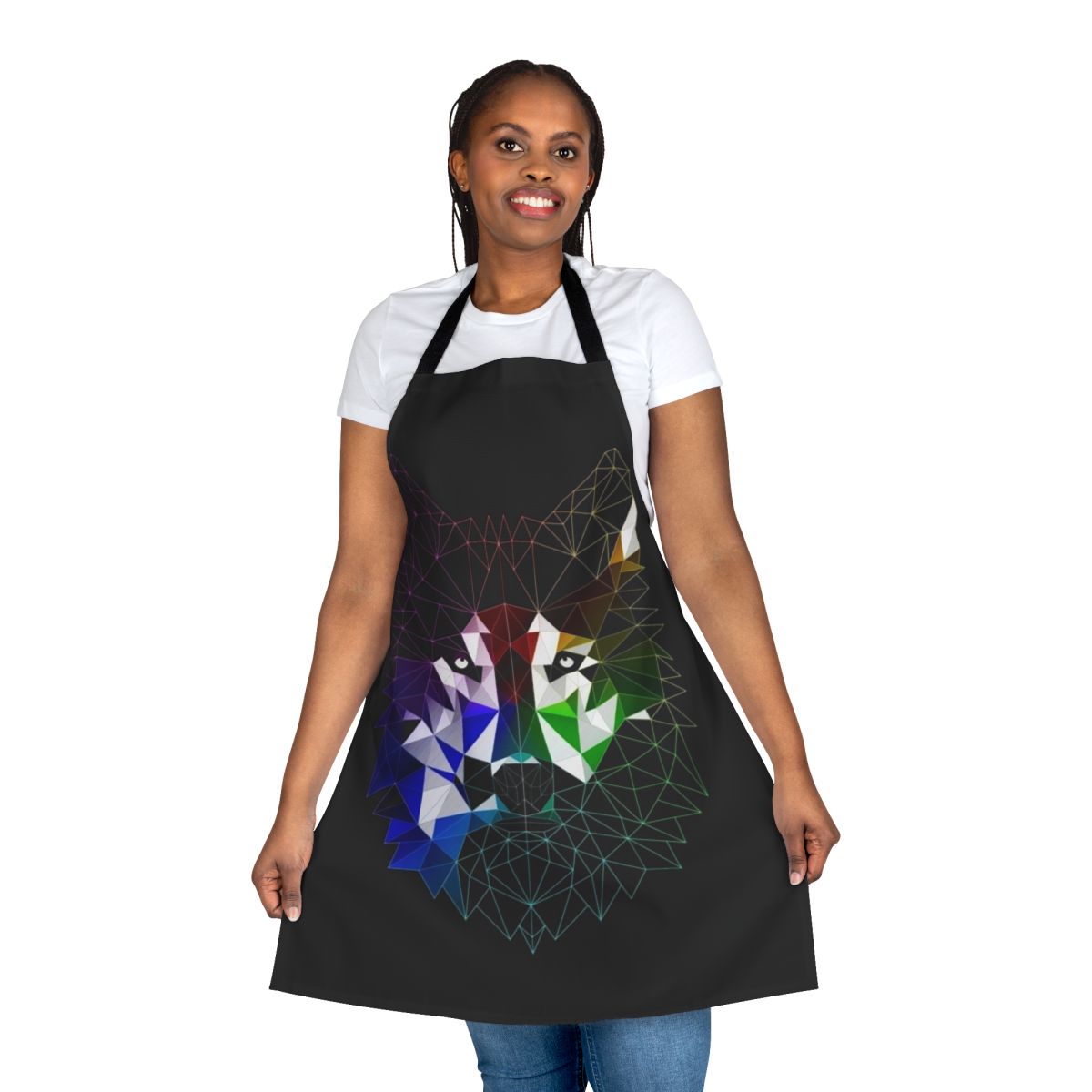 Geometric wolf design printed on a high-quality kitchen apron