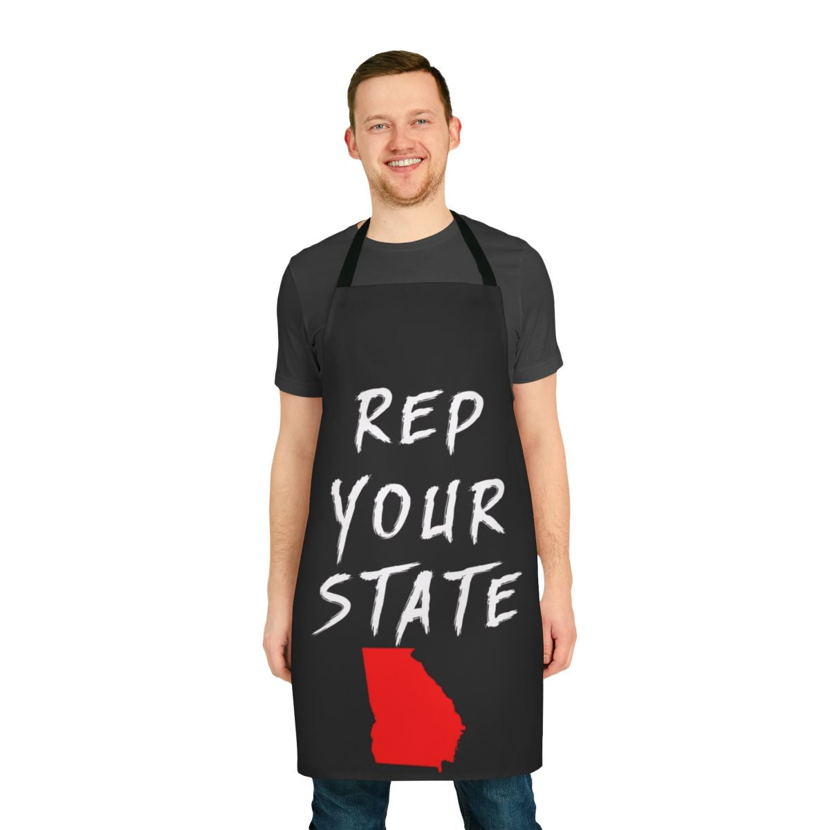 Georgia state pride apron with the state outline and text