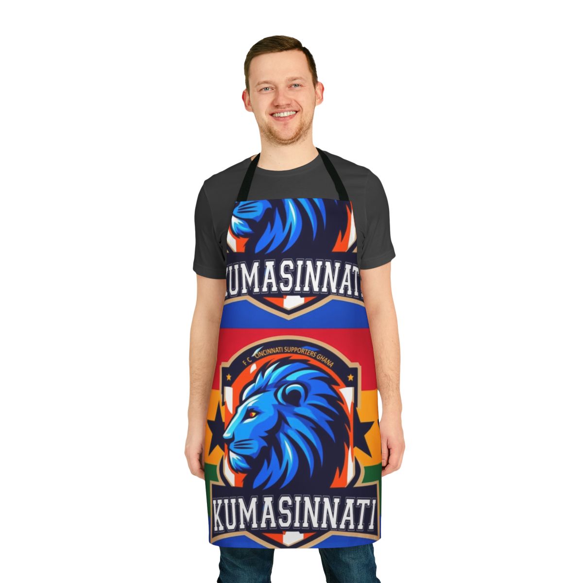 A stylish apron featuring the colors and design of Ghana football