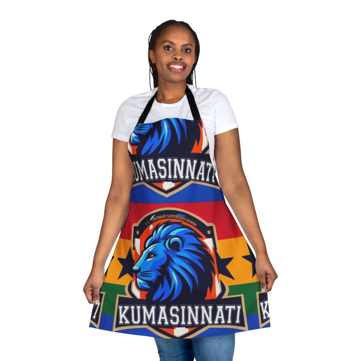 A stylish apron featuring the colors and design of Ghana football