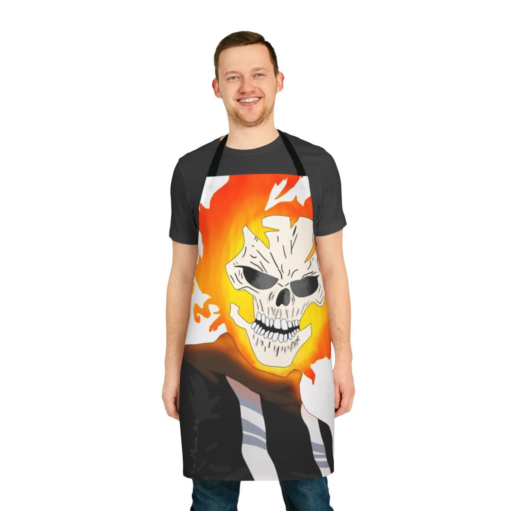 Ghost Rider inspired apron with skull and fire design