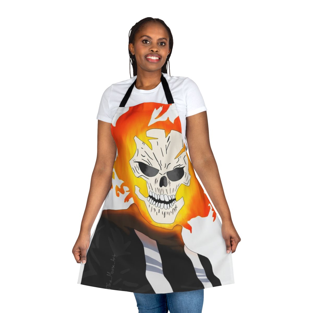 Ghost Rider inspired apron with skull and fire design