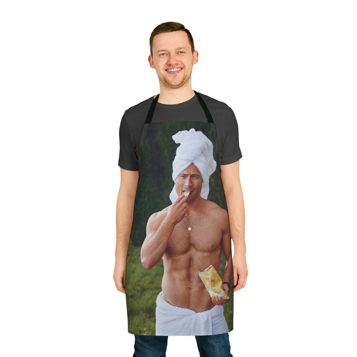 Sleek and stylish apron featuring a photo of handsome actor Glen Powell