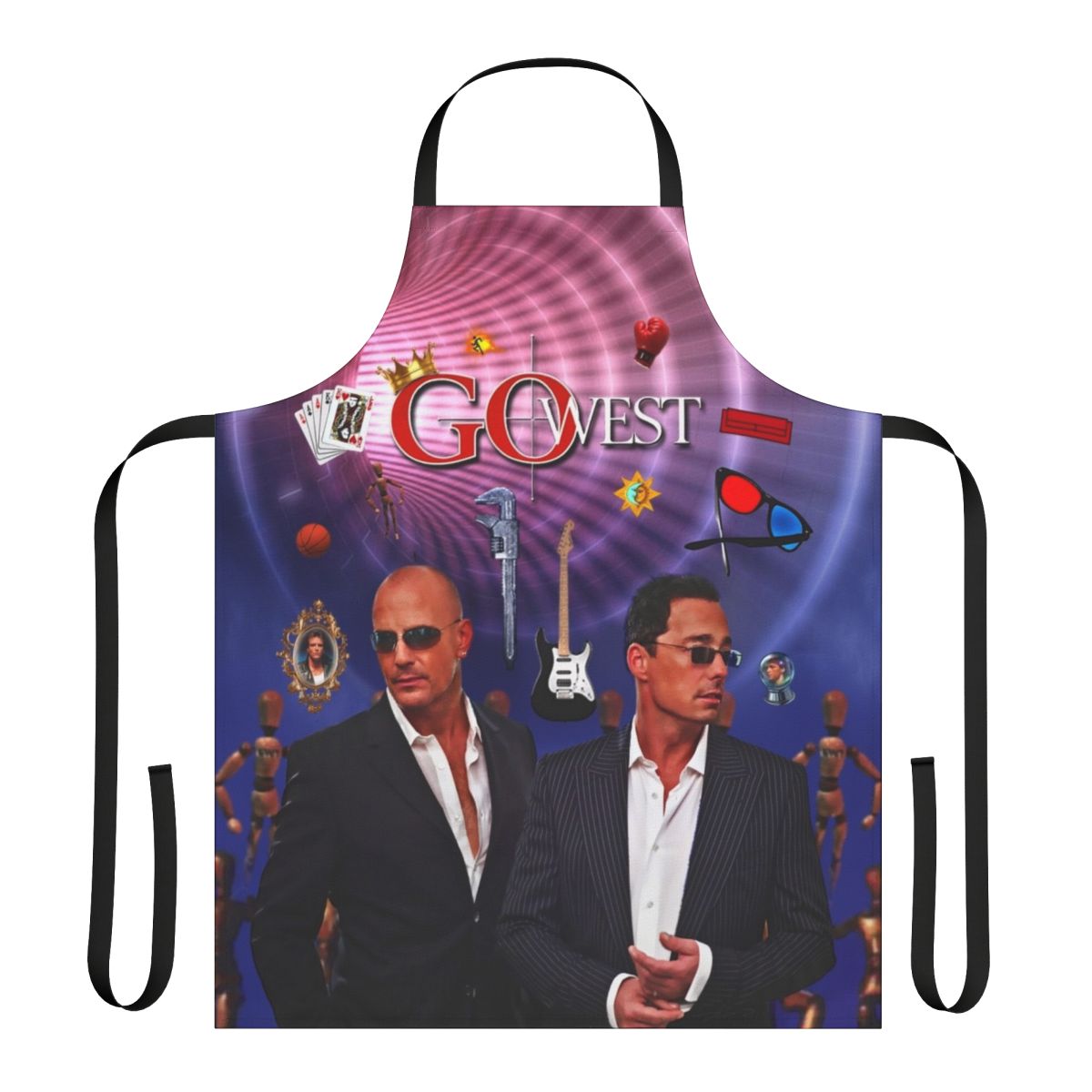 Go West Band Apron with Retro 80s Music Design