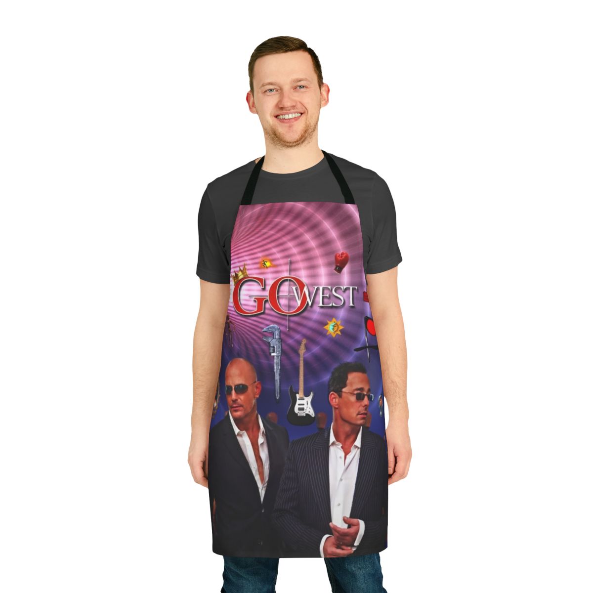 Go West Band Apron with Retro 80s Music Design