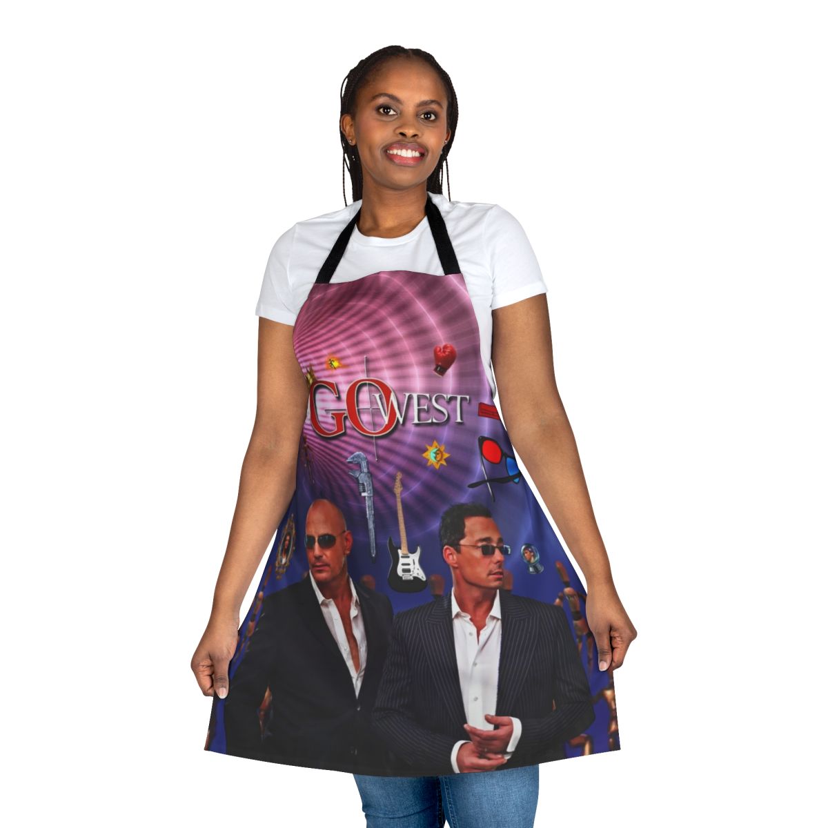 Go West Band Apron with Retro 80s Music Design