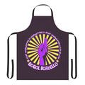 Gogol Bordello inspired purple apron with the band's name and logo