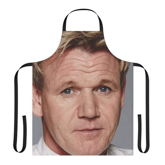 A stylish and funny apron featuring the iconic image of Gordon Ramsay