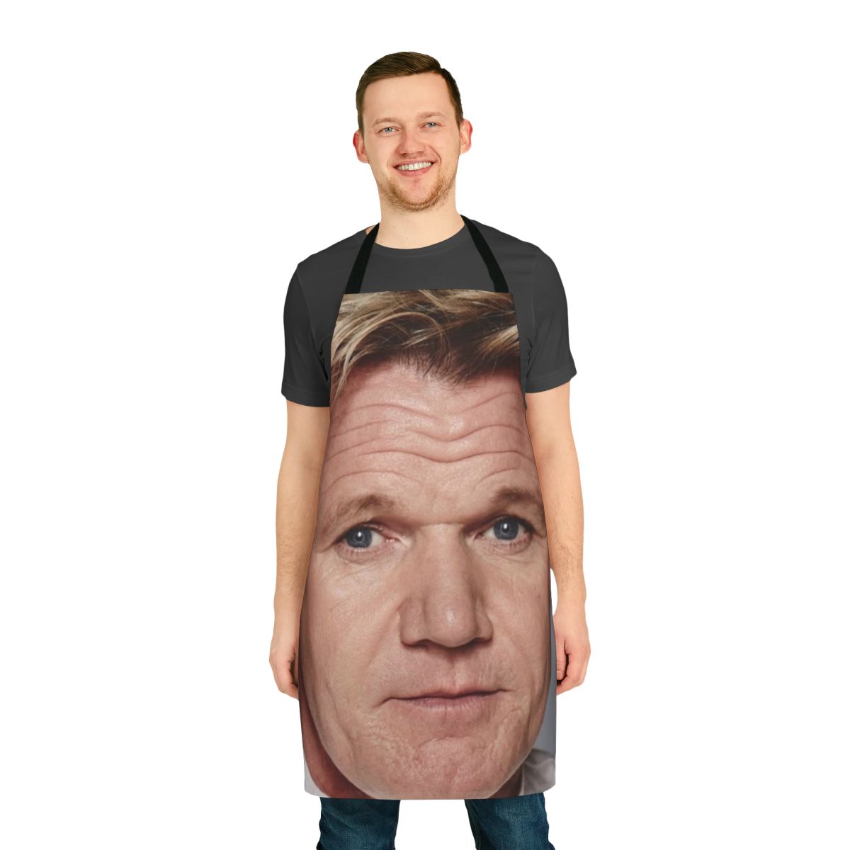 A stylish and funny apron featuring the iconic image of Gordon Ramsay