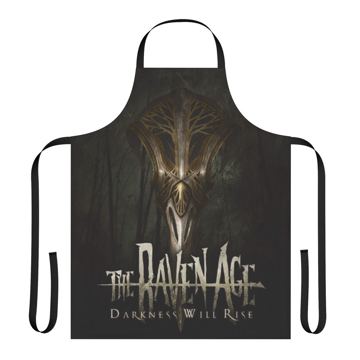Stylish black apron featuring the Katess 2 design from the gothic metal band The Raven Age